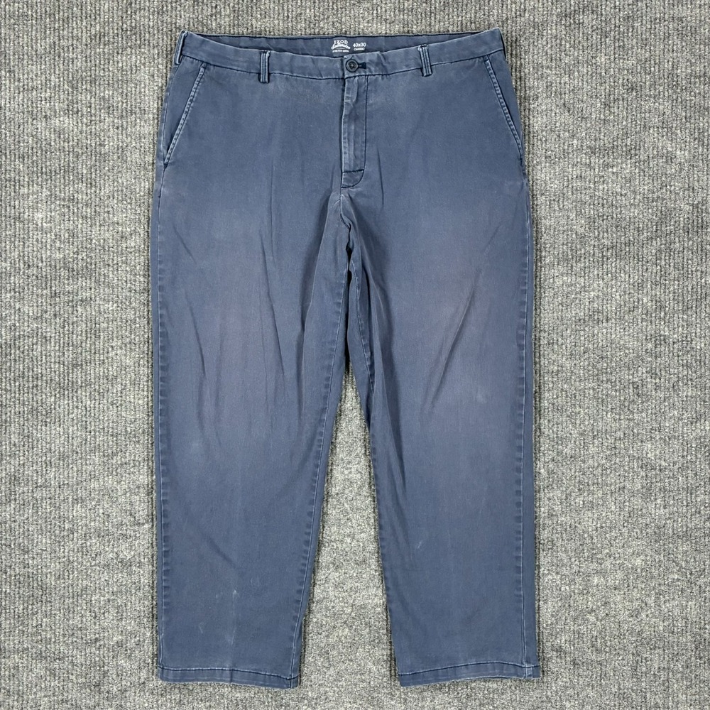 IZOD Saltwater Stretch Chino Pants Mens 40x30 Blue Classic Fit Casual Golf